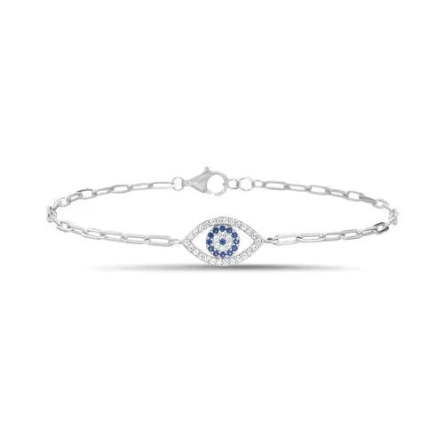 Evil Eye Sterling Silver Paperclip Chain Bracelet
