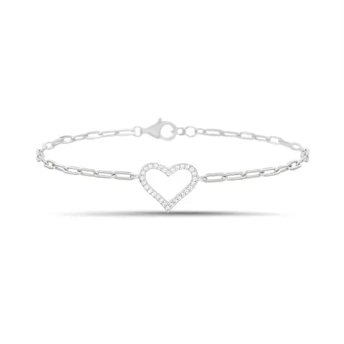 Sterling Silver Heart Paperclip Chain Bracelet