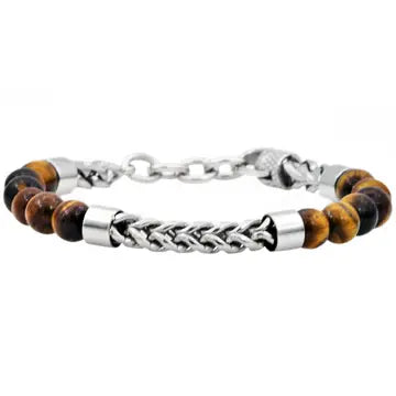 Men's 8mm Tiger Eye Stainless Steel Bracelet
