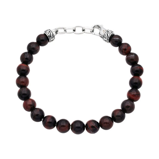 Men's Red 8mm Tiger Eye Stainless Steel Bracelet