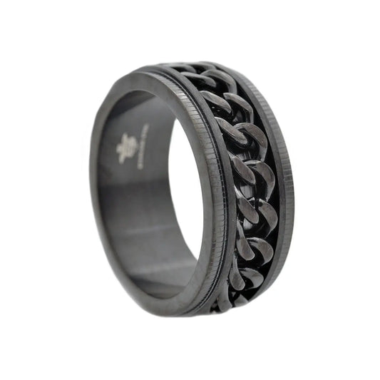 Men's Black Chain Spinner Ring