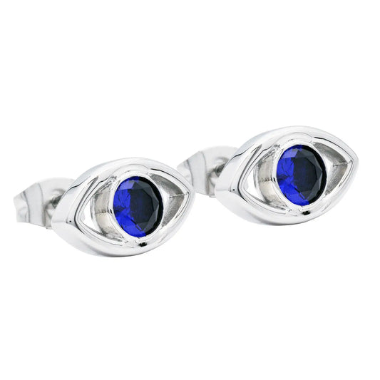 Blue Evil Eye Stainless Steel Stud Earrings