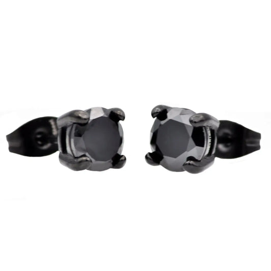 7mm Black Stud Cubic Zirconia Earrings