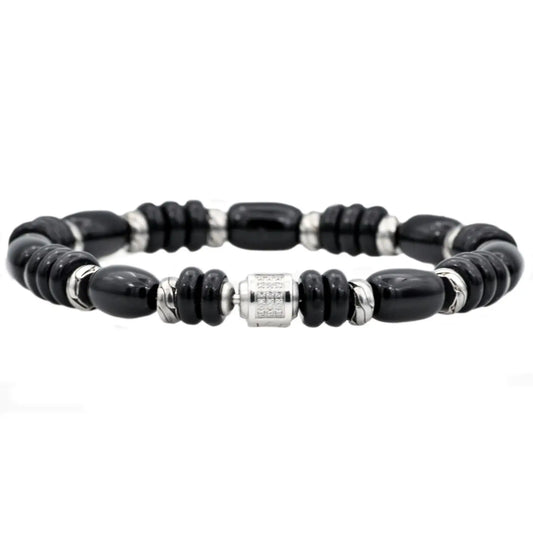 Men's Rondelle Onyx Cubic Zirconia Stainless Steel Bracelet