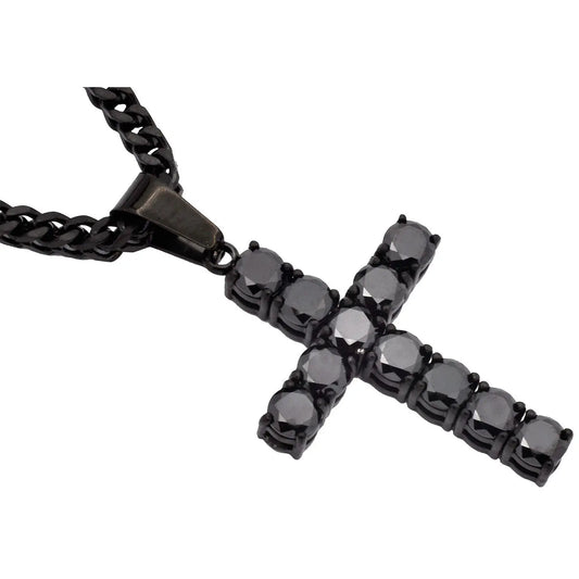Men's Black Cubic Zirconia Cross Necklace
