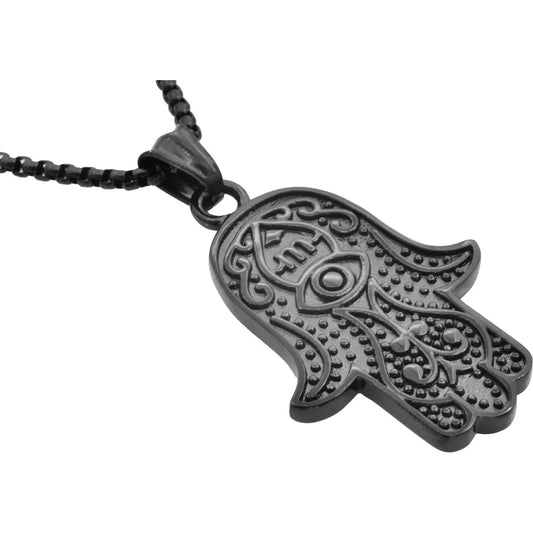 Men's Black Stainless Steel Hamsa