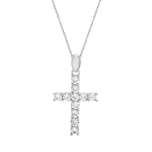 Ladies Sterling CZ Cross Necklace
