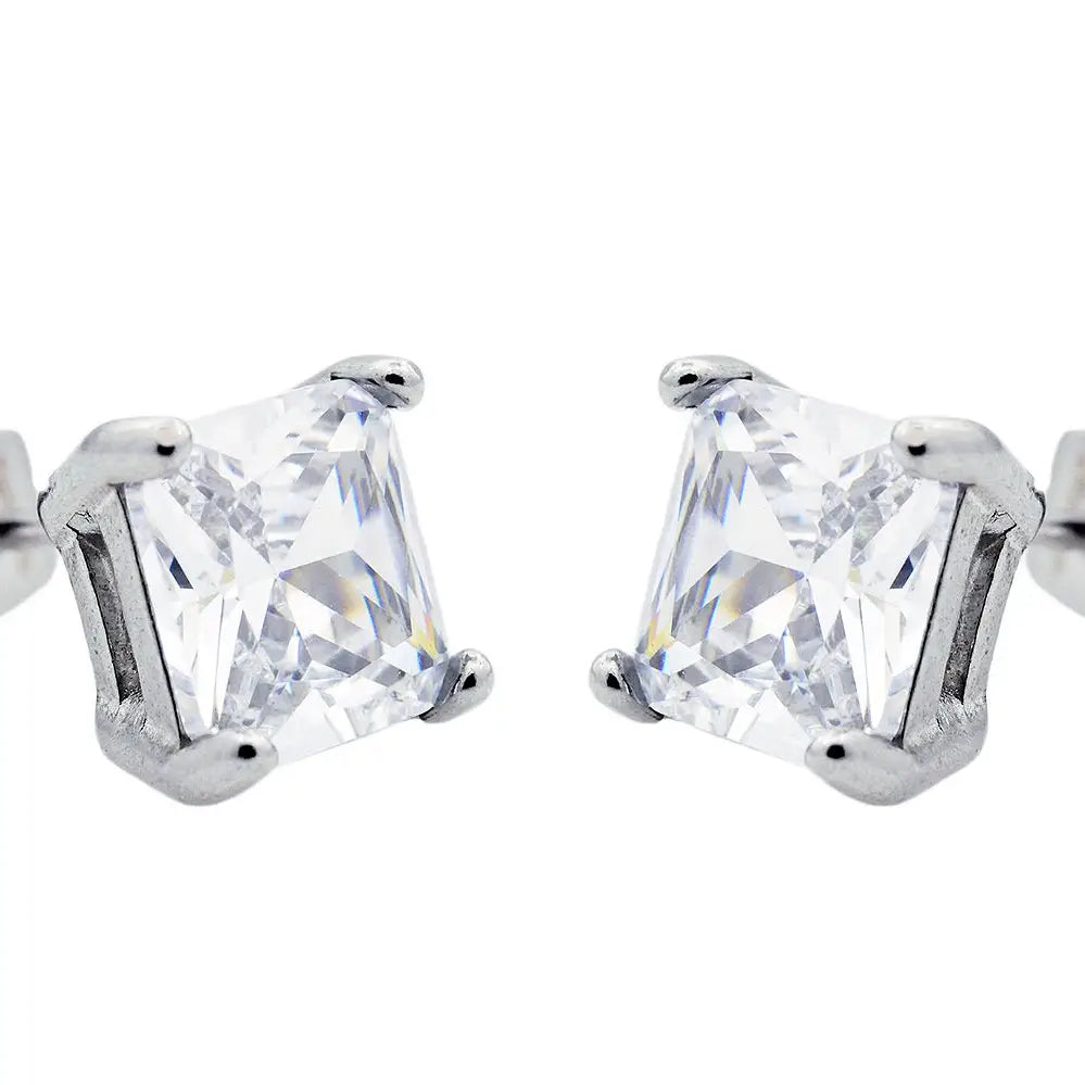 Men's 7mm Silver Stainless Steel Stud Earrings With Cubic Zirconia