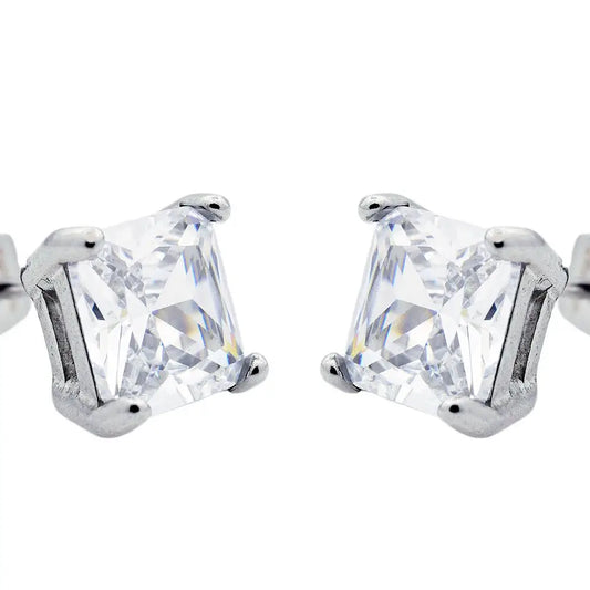 Men's 7mm Silver Stainless Steel Stud Earrings With Cubic Zirconia