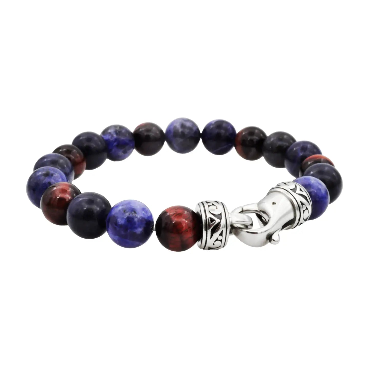 Men's Sodalite and Red Tiger Eye Stainless Steel Bracelet