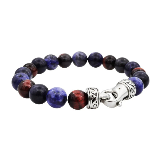 Men's Sodalite and Red Tiger Eye Stainless Steel Bracelet