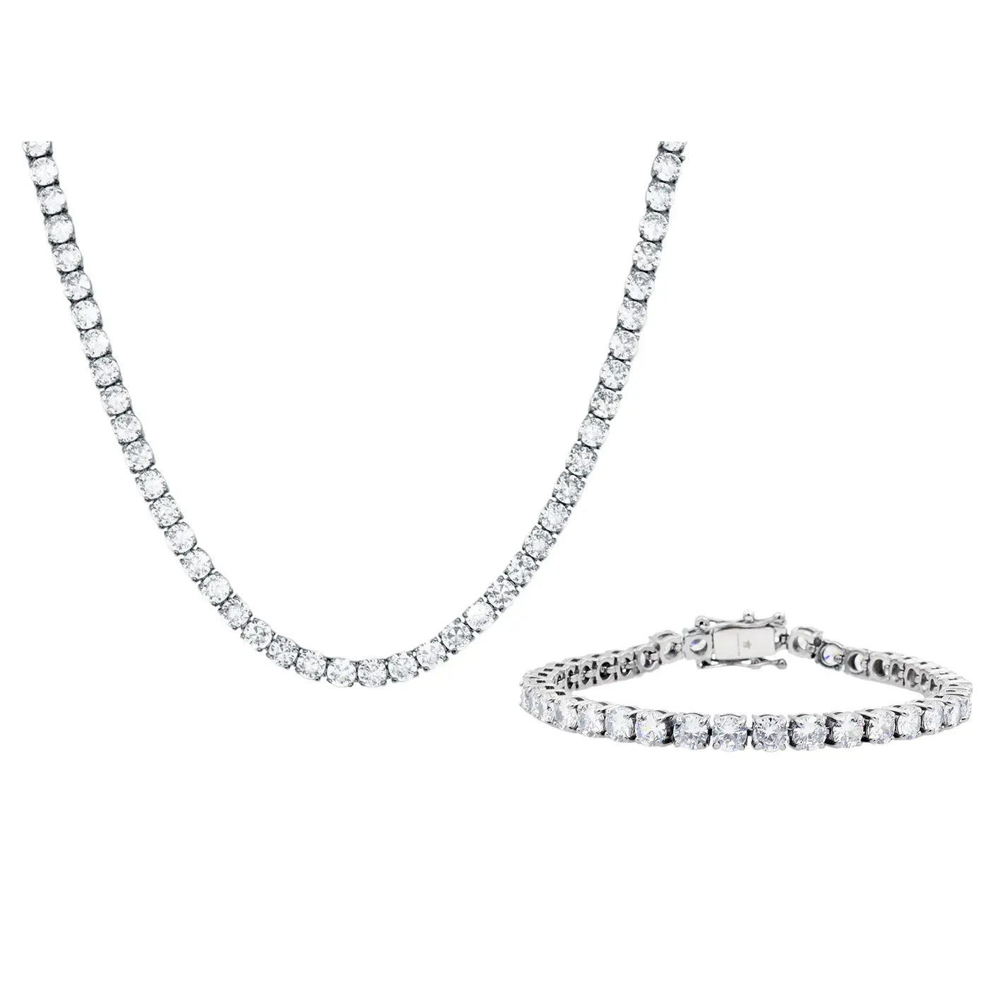 Men's Stainless Steel Tennis Necklace and Bracelet Set