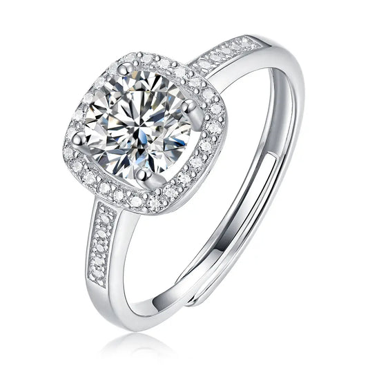 Moissanite Halo Engagement Ring Adjustable