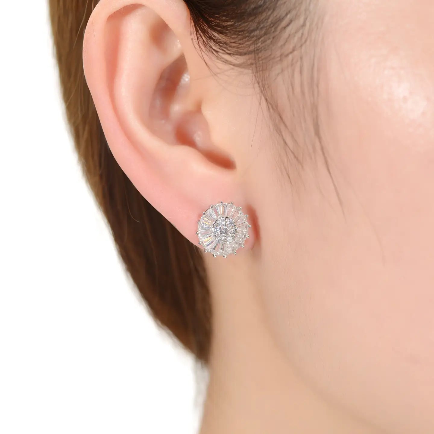 Sterling Silver Snowflakes Cubic Zirconia Hoop Earrings