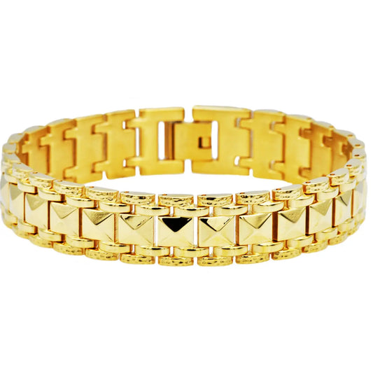 Men's Gold Stainless Steel Pyramid Link Bracelet