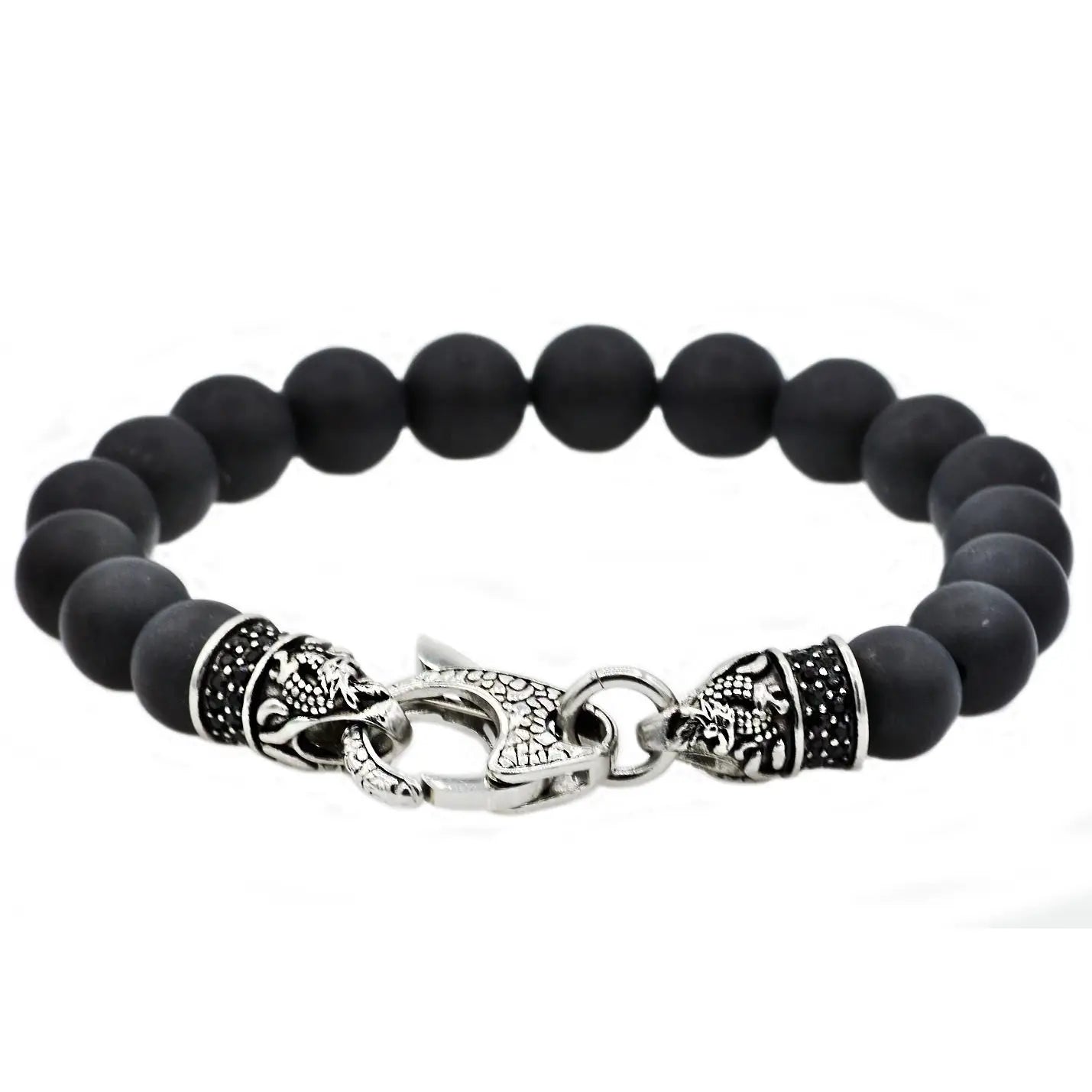 Men's Genuine Onyx 10mm Stainless Steel Gemstone Bracelet