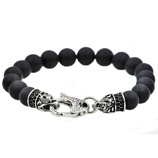 Men's Genuine Onyx 10mm Stainless Steel Gemstone Bracelet