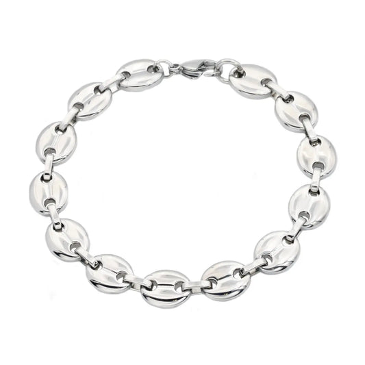 Men's Stainless Steel Puff Mariner Link Chain Bracelet