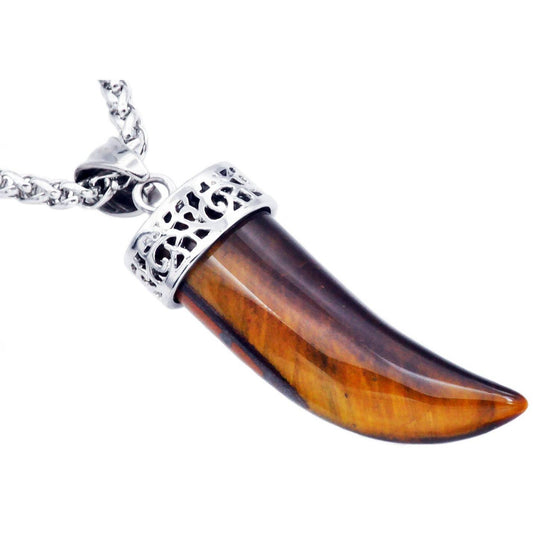 Men's Genuine Tiger Eye Horn Pendant and Chain