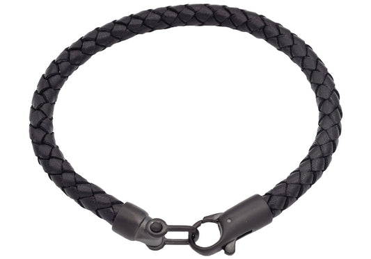 Men's Black Leather Bracelet