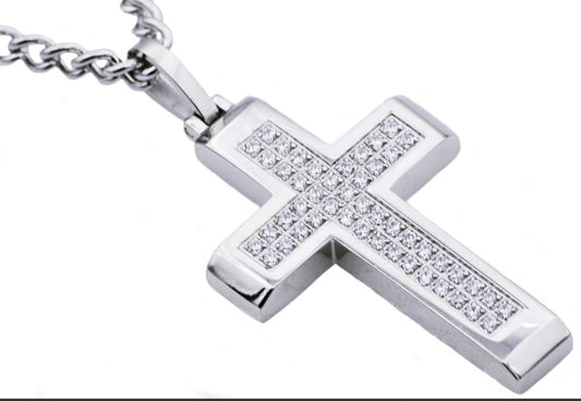 Men's large Cubic Zirconia Cross Necklace