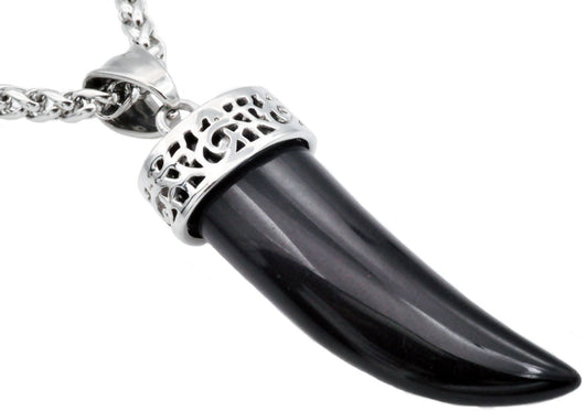 Men's Genuine Onyx Horn Pendant and Chain