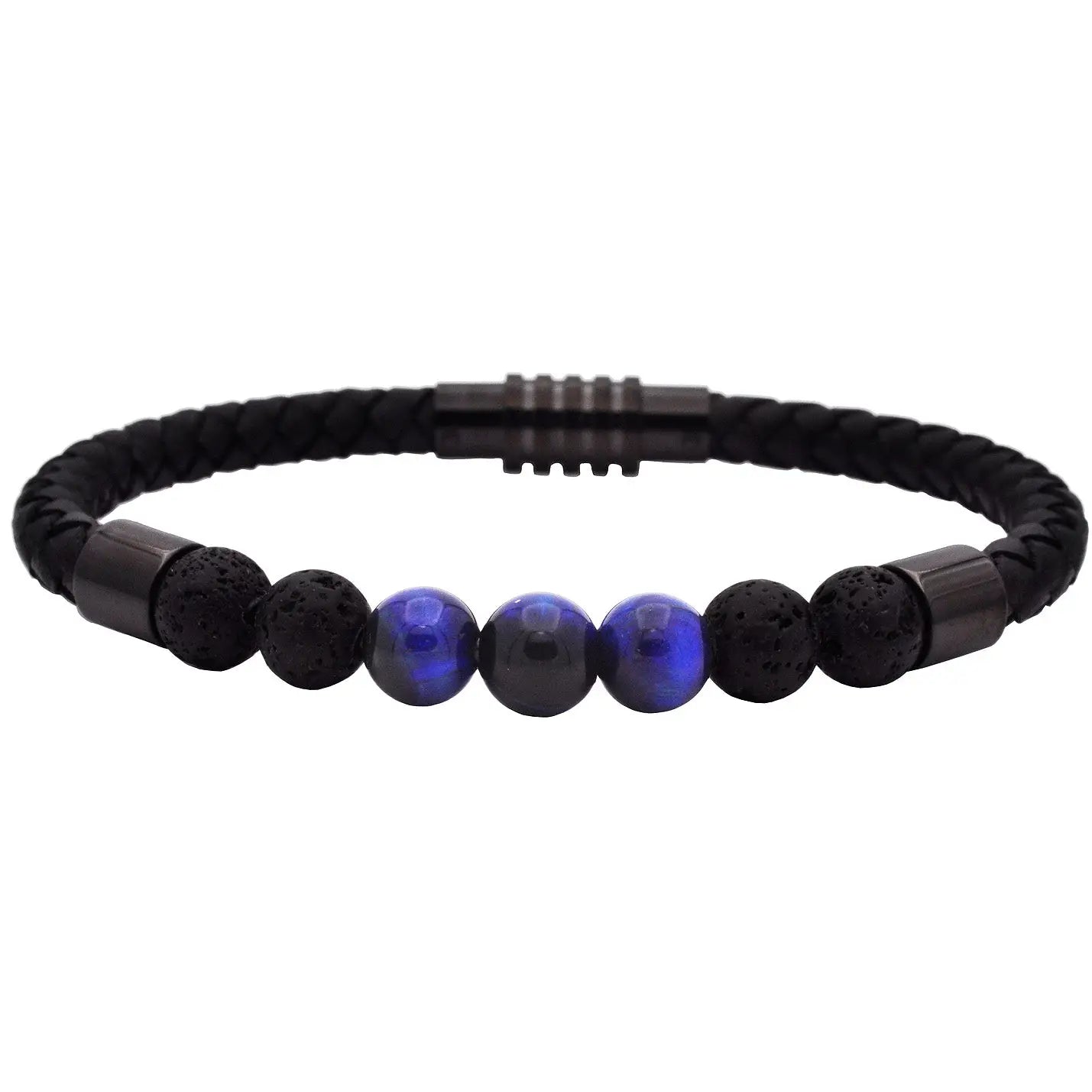 Men's Gemstone Black Leather Bracelet