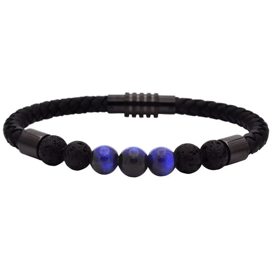 Men's Gemstone Black Leather Bracelet