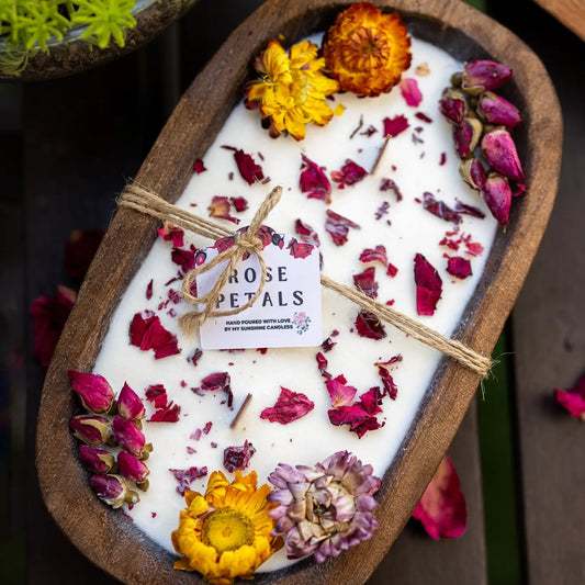 Luxurious Wood Wick Rose Petal Dough Bowl Candle