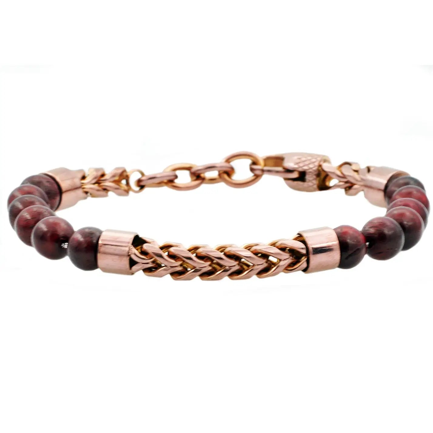 Men's Rose Gold Tiger Eye Stainless Steel Bracelet