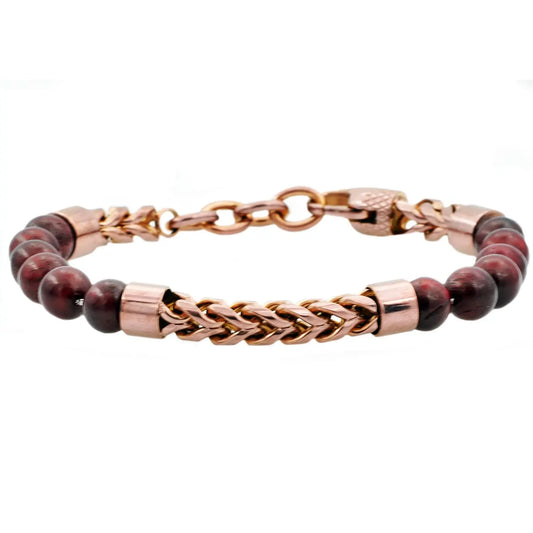 Men's Rose Gold Tiger Eye Stainless Steel Bracelet