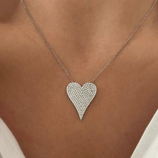 Silver Pave Heart Necklace