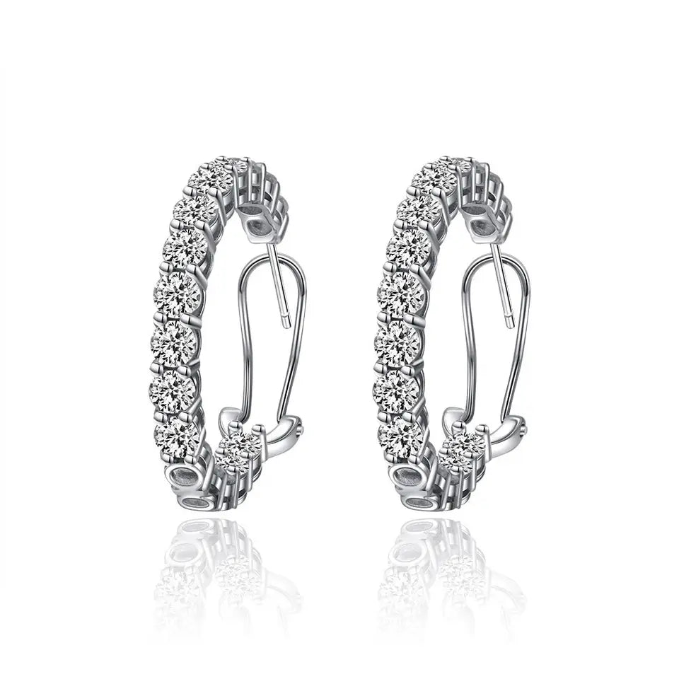 Sterling Silver Diamond Hoop Earrings