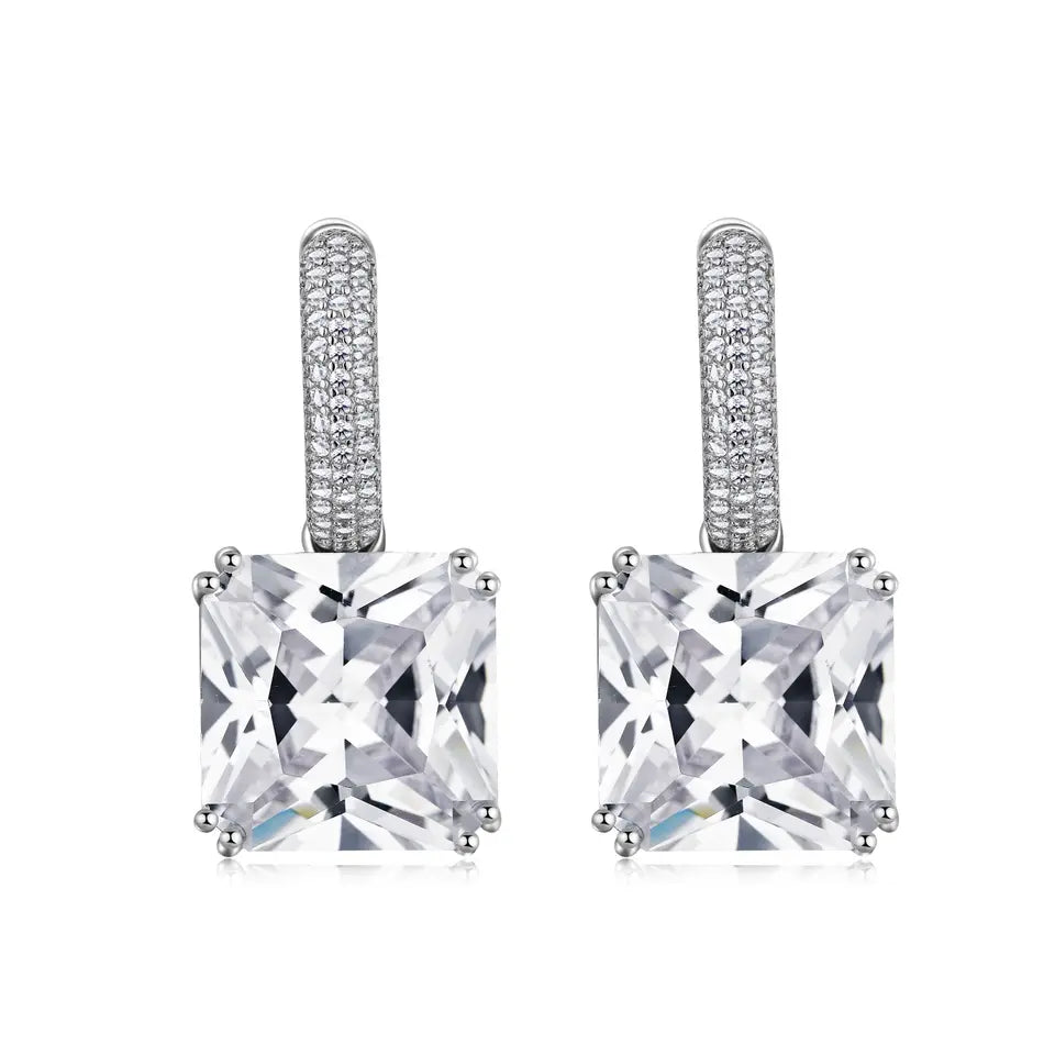 Fancy Crystal Sterling Silver Drop Pendant Earrings