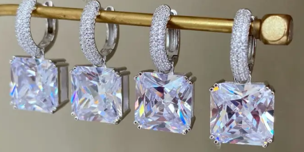 Fancy Crystal Sterling Silver Drop Pendant Earrings