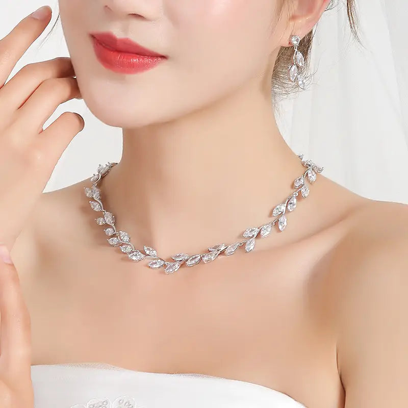 Cubic Zirconia Bridal Teardrop Jewelry Necklace Earrings Set