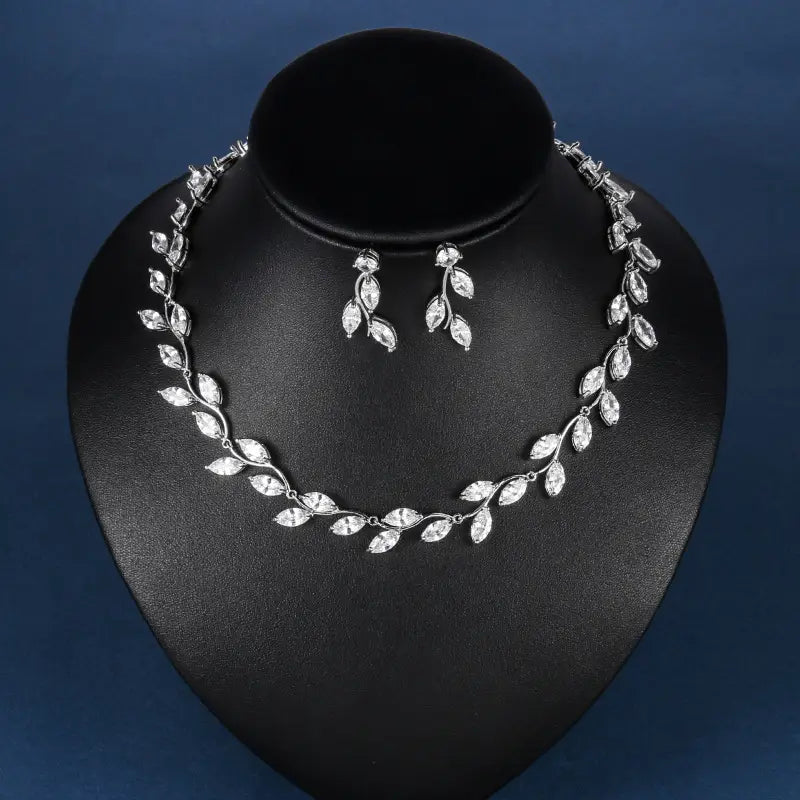 Cubic Zirconia Bridal Teardrop Jewelry Necklace Earrings Set