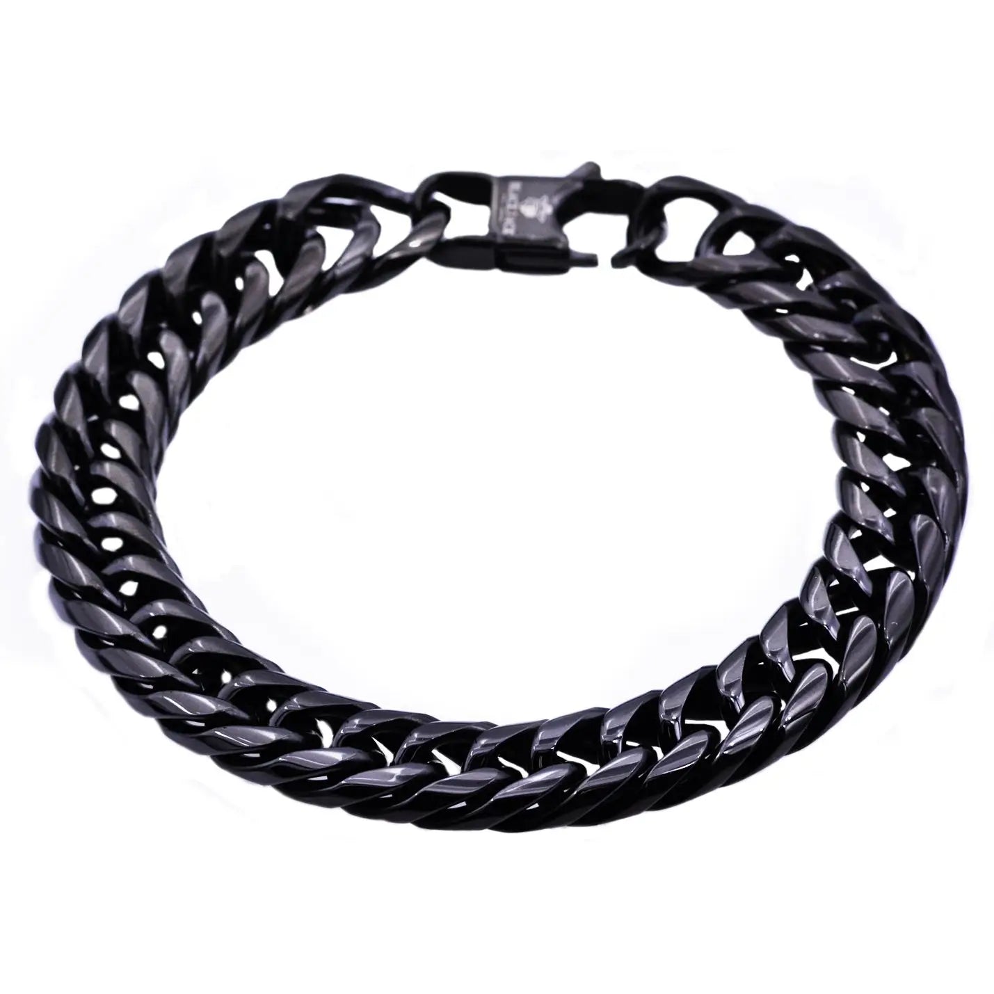 Men's Black Plated Stainless Steel Double Cuban Link Chain Bracelet