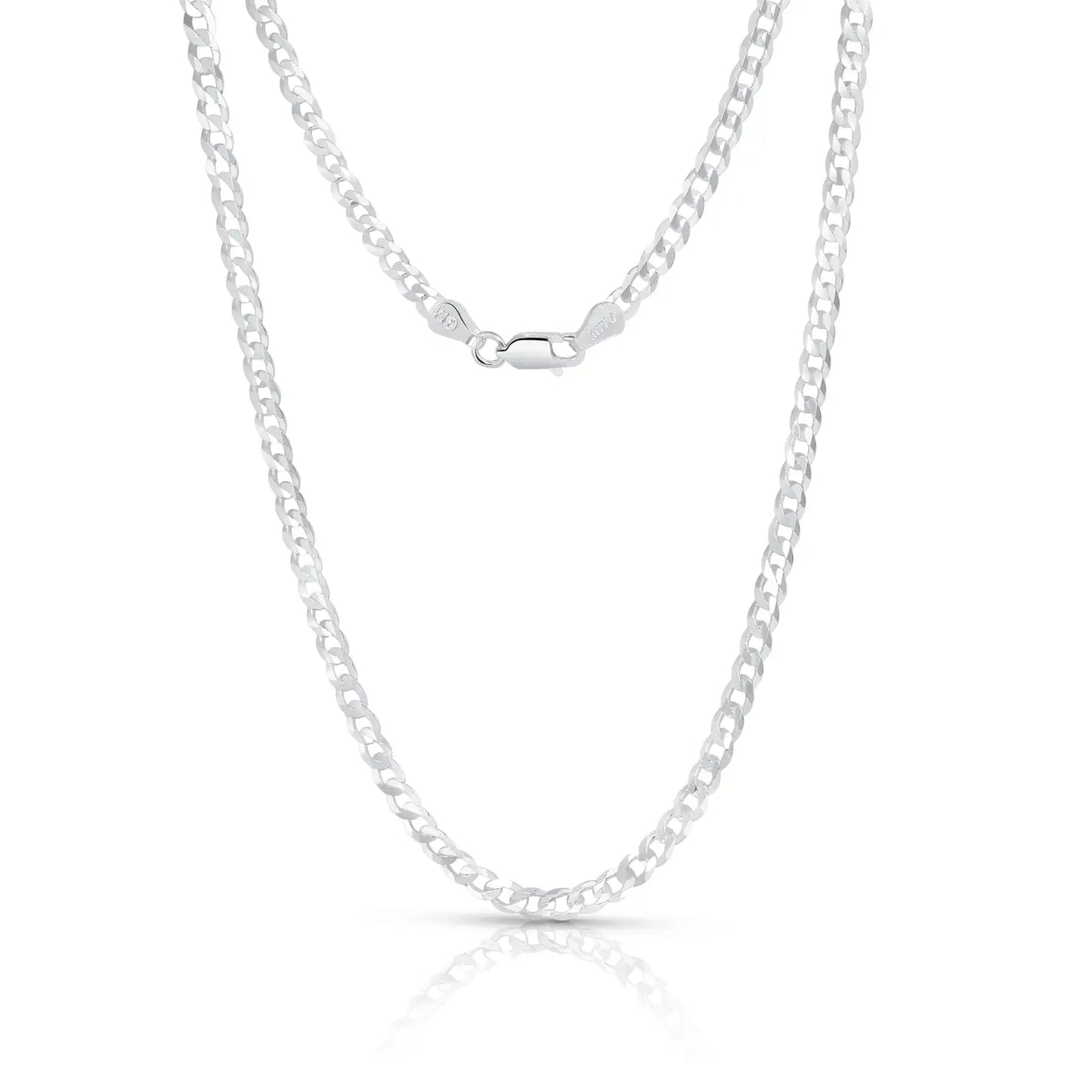 Unisex Sterling Silver 4MM Cuban Curb Link Chain