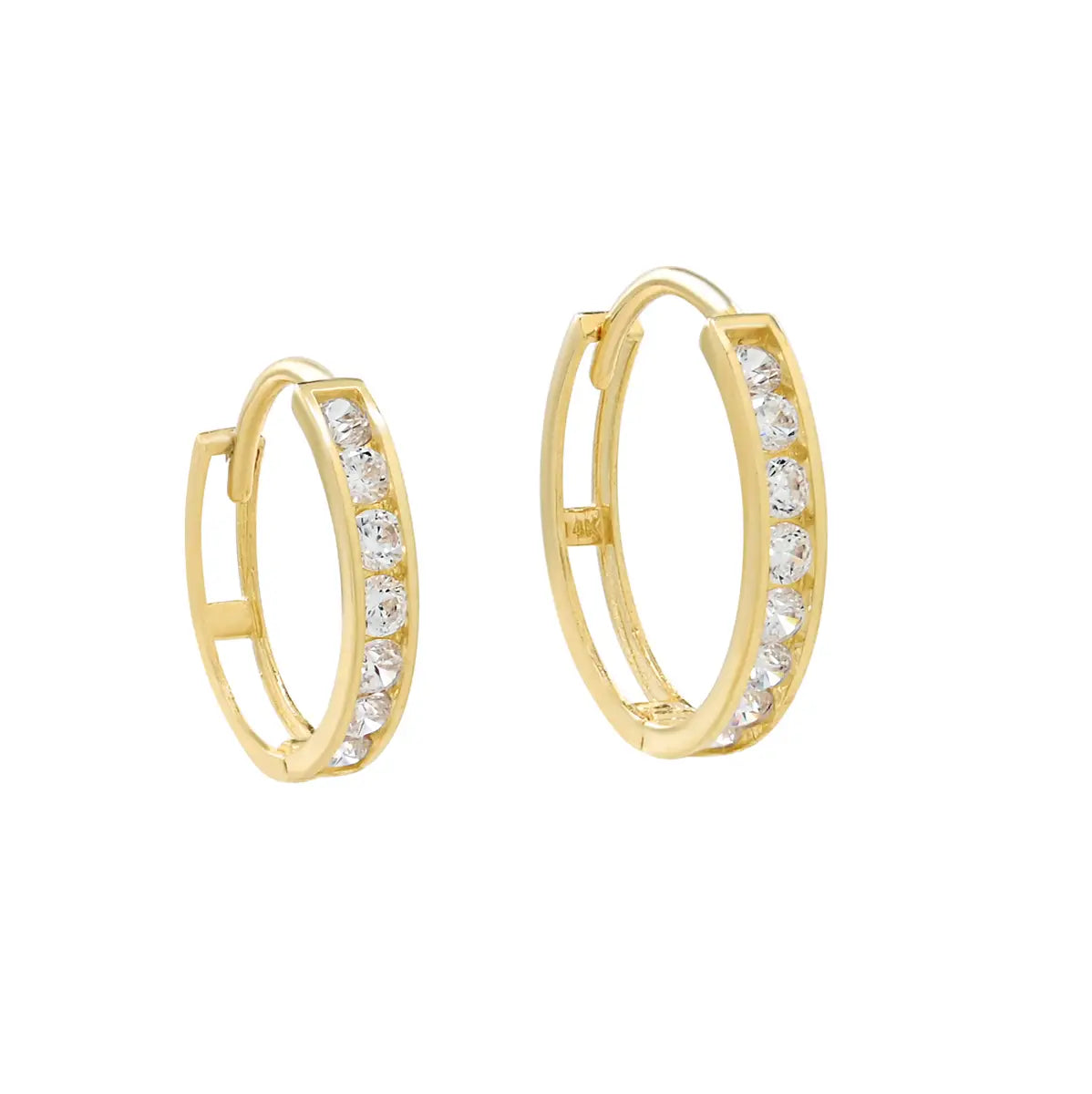 14k Solid Gold CZ Channel Huggies