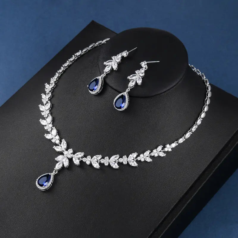 Bridal Cubic Zirconia Necklace Set with Blue Gem