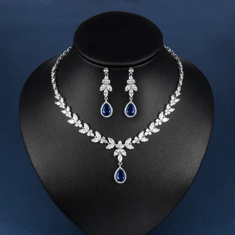 Bridal Cubic Zirconia Necklace Set with Blue Gem