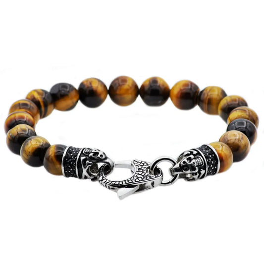 Men's Genuine Tiger Eye Stainless Steel Gemstone Bracelet