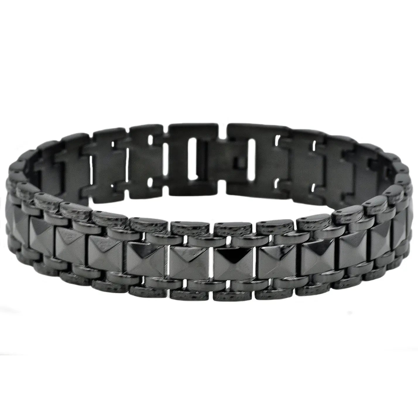 Men's Black Plated Stainless Steel Pyramid Link Bracelet