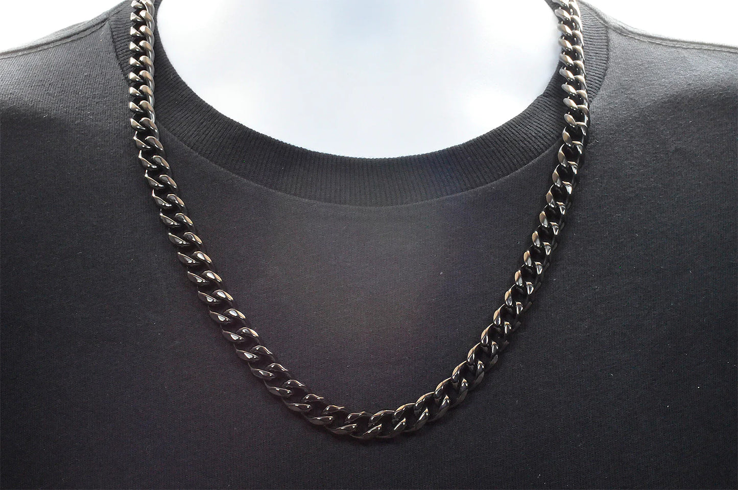 Men's 10mm Matte Black Stainless Steel Miami Cuban Link Chain Bracelet & Necklace