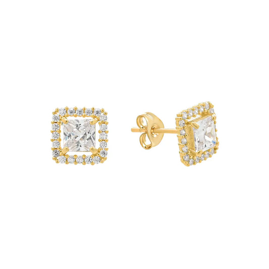 14k Solid Gold CZ Halo Studs