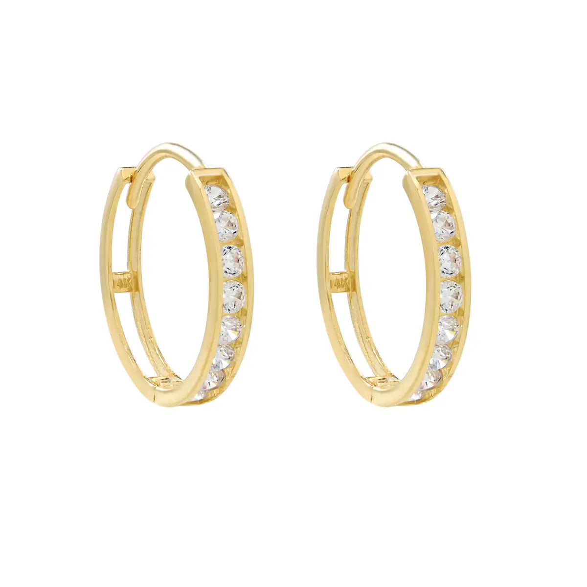 14k Solid Gold CZ Channel Huggies