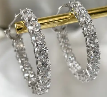 Sterling Silver Diamond Hoop Earrings