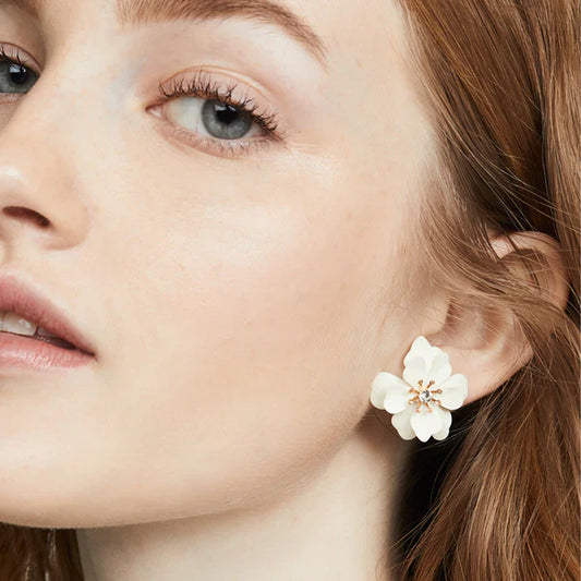 White Whimsical Floral Bloom Earrings