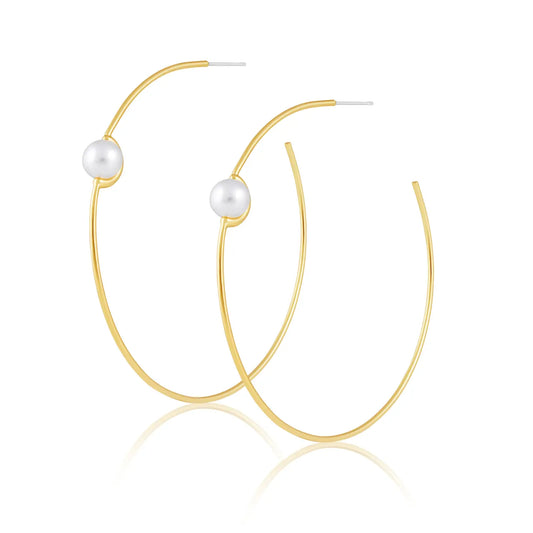 18k Plated Pearl Gold Hoop Earrings